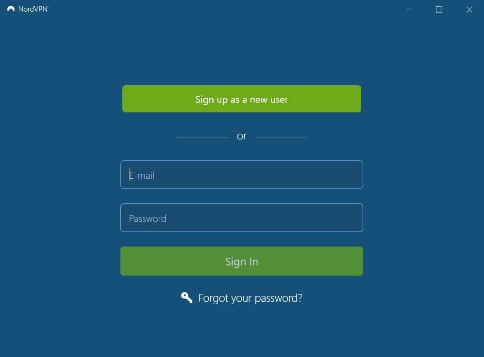 NordVPN login screen NordVPN login screen